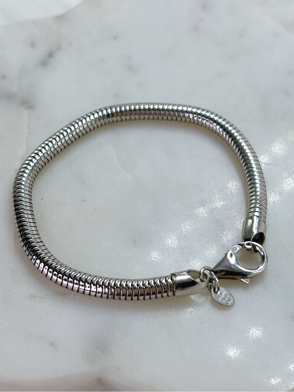Milor 18k white gold finish on bronze 7” snake flexible bracelet